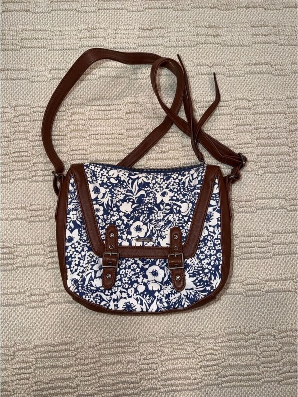 Chaps Blue and White Floral Crossbody Bag